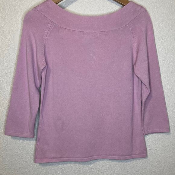 VTG Fred David Side Neck Tie Open Neckline 3/4 Sleeve Purple Blouse Size Medium - Picture 3 of 11